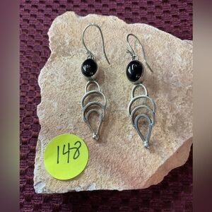 Earrings Stamped .925 Sterling Silver Black Onyx